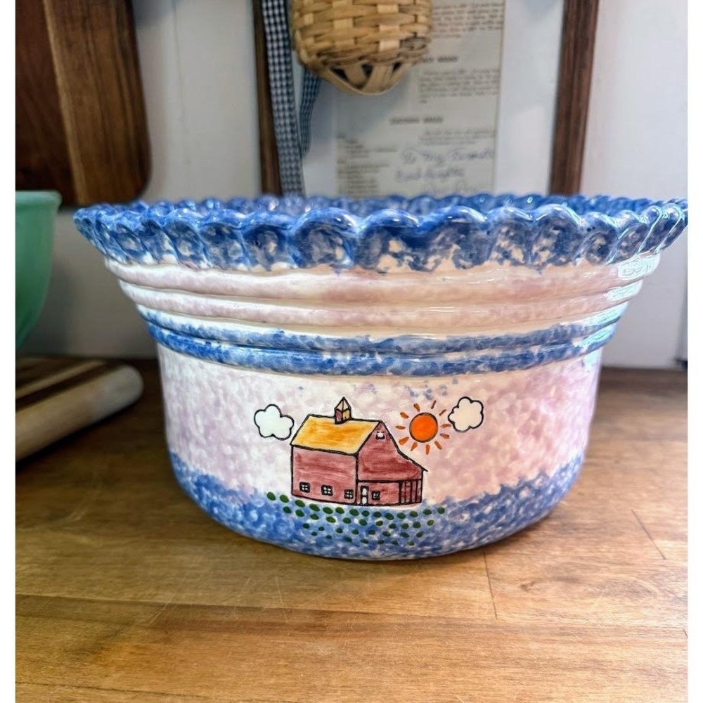 1970 Pinch N' Coil Andrew West Sigma Blue Spongeware Farmhouse‎ Pottery Bowl